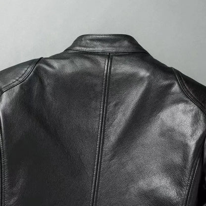 Genuine Leather Jacket Men 100%Cowhide Slim Fit Stand Collar Autumn Winter Cycling Casual Real Leather Cotton Padded Jacket Man
