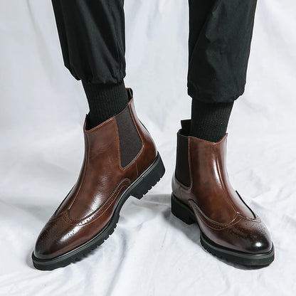 Luxury Men Brogue Boots Men's Ankle Boots High Quality Mens Chelsea Boots Slip on Oxford Formal Business Shoes Plus Size 38-46