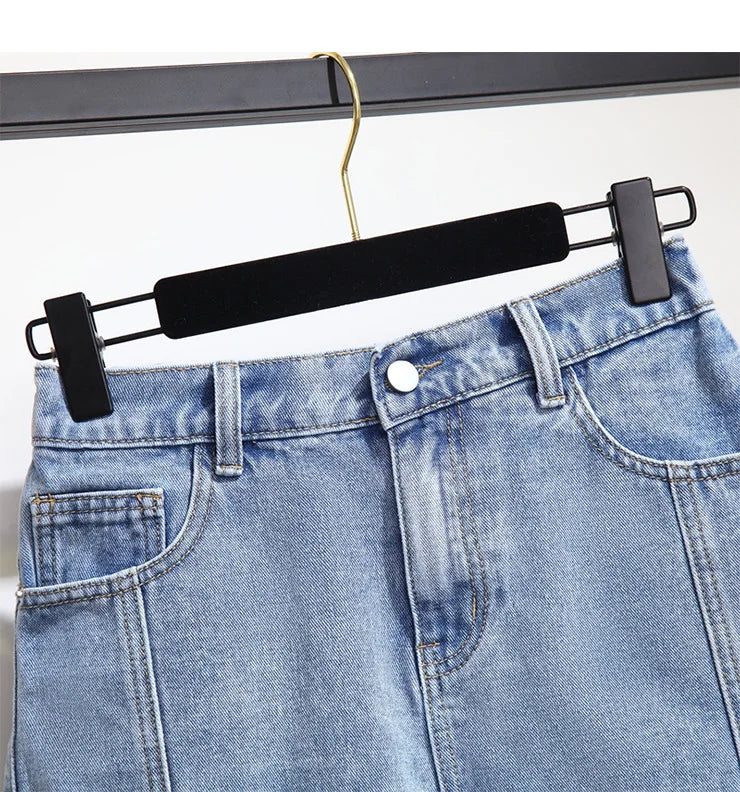 Summer High-waisted Denim Shorts Women Fur-trimmed Zipper Pocket 7XL Jeans Casual Fashion Loose Patchwork Short Pants