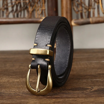 2.3CM Pure Cowhide High Quality Genuine Leather Belts for Women Copper Buckle Fancy Vintage Ladies Thin Belt Jeans Cowboy Cintos