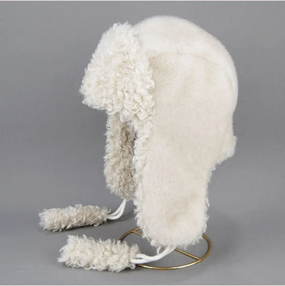 Real Fur Wool Hat Unisex New Winter Warm Bomber Russian Ushanka Hats With Ear Flaps Cow Leather Thick Snow Earflaps Baseball Cap