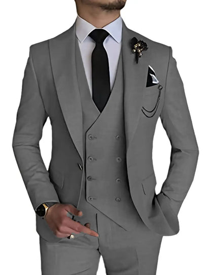 Dark Blue Slim Fit 3 Piece Wedding Suits for Men Best Man Groom Tuxedos Smart Casual Prom Party Business Costume Homme Male Set