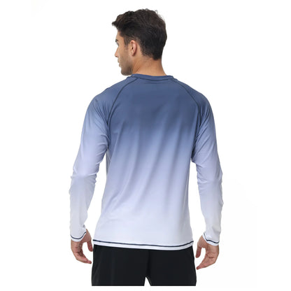 Summer Men's Long Sleeve T-Shirt UPF 50+ Rash Guard Gradient Shirt for Sport Fishing Hiking Workout Outdoor Pullover Shirt
