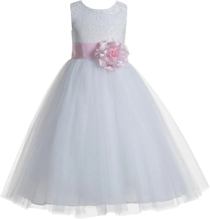 Ivory Floral Lace Heart Cutout Dress for Girls Junior Bridesmaid Pageant Gown Elegant Flower Girl Pageant Dresses