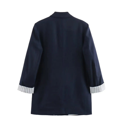Women Fashion Solid Blazer Notched Collar Long Roll up Sleeves Female Chic Office Lady Business Outfits