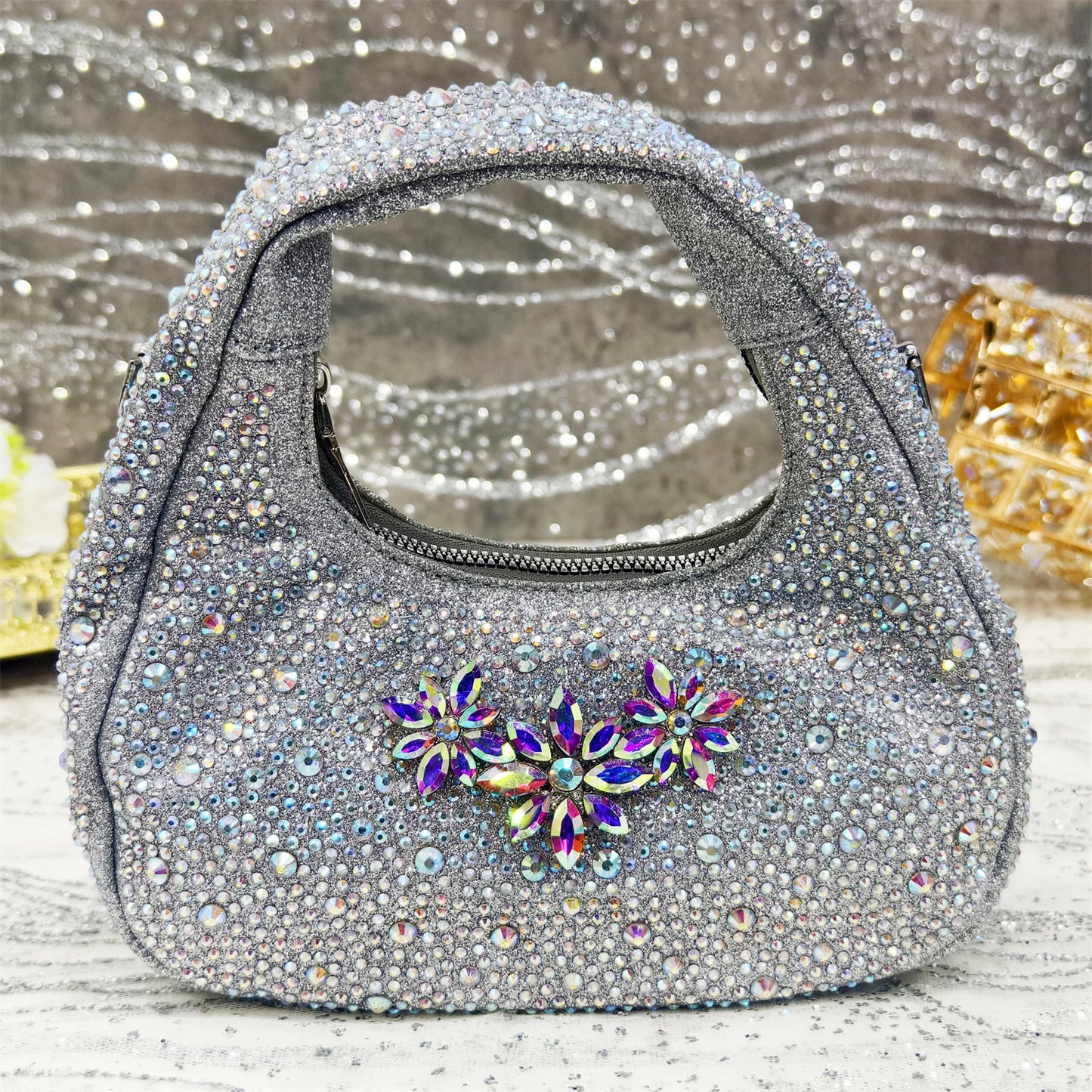 Olive-Green Pointed-Toe Women's High Heels Shoes and Bags for Party Rhinestone Evening Elegant Luxury Handbag