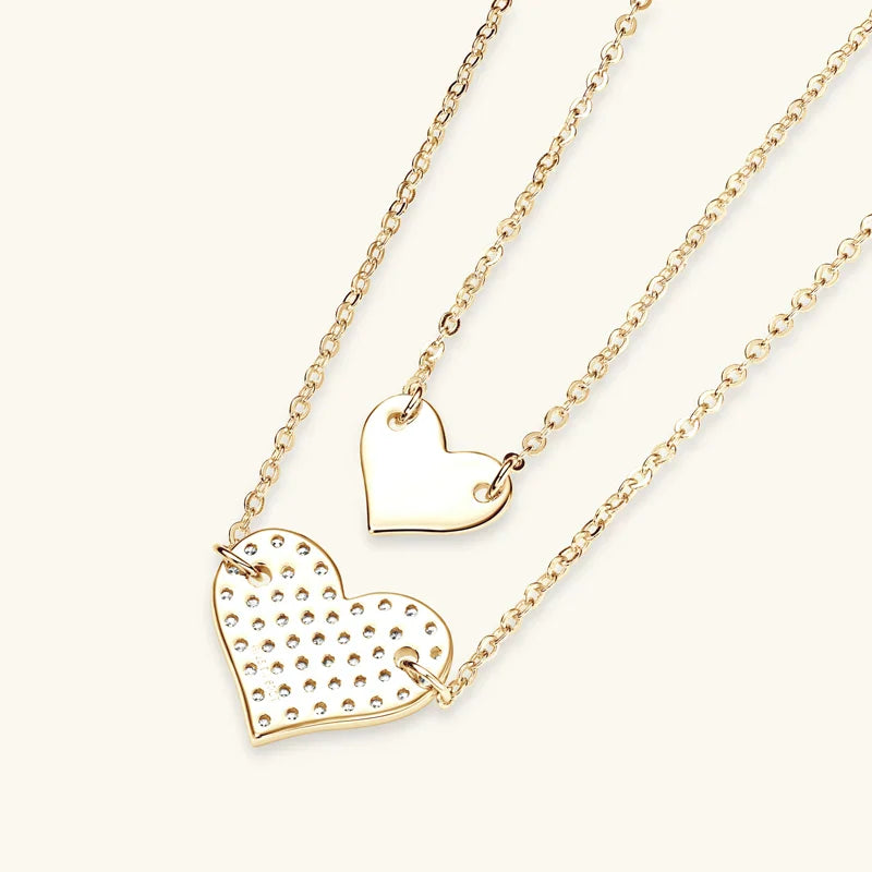Collar Plata 925 Sterling Silver Heart Pendant Necklace 1.5mm&1.3mm Moissanite Necklaces For Women Double Chain Jewellry