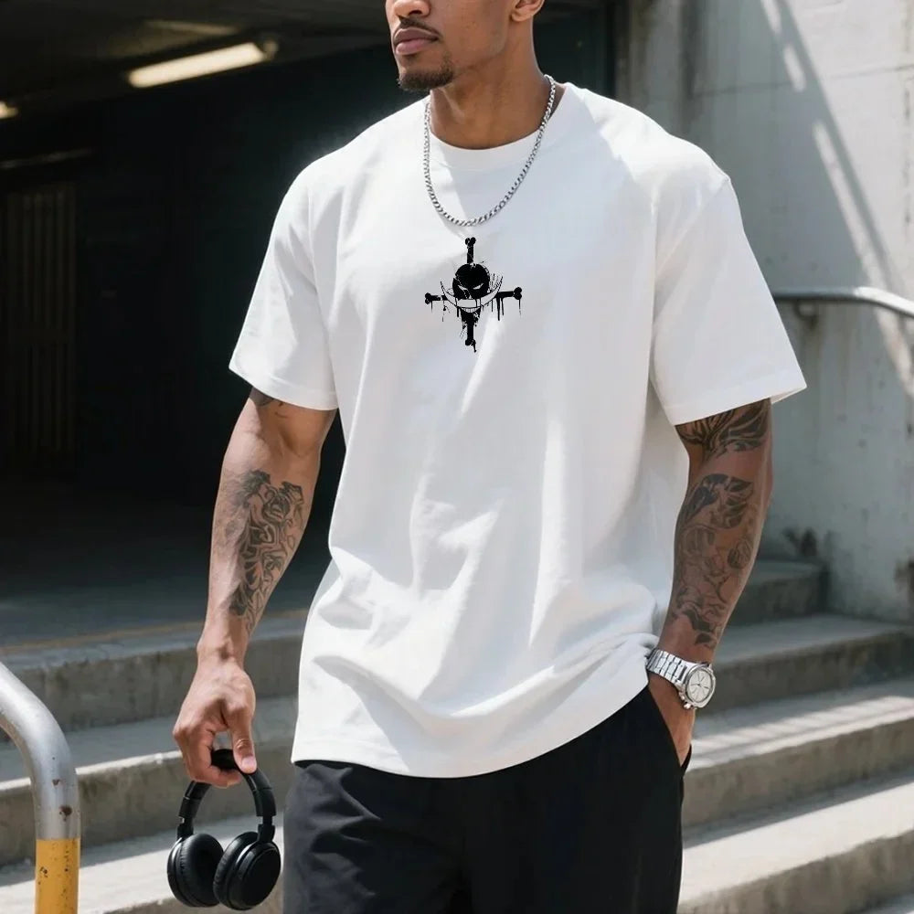 Whitebeard Pirates Logo T-Shirt, One Piece Edward Newgate Anime Casual Streetwear White Tee Men's and Women's Printed T-Shirts