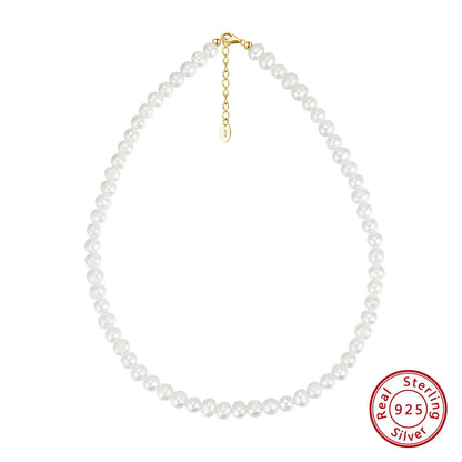 14K Gold 925 Sterling Silver Pearl Necklace with 3-4mm Handmade Natural Baroque Pearl Tiny Chain for Women GPN19