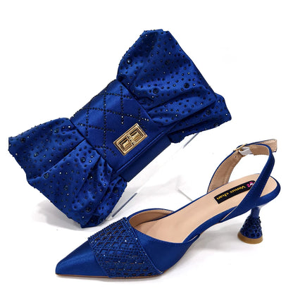 2025 New Summer Collection Stylish Italian Women’s Shoes and Bag Set in Gold Colour - Comfortable Mid Heels With Rhinestones