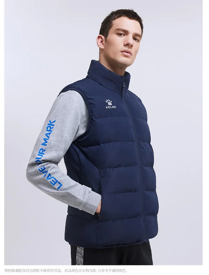 Men Winter Down Vest Sport Training Lightweight Waterproof Outwear Short Stand Collar Casual Coat Windproof Warm Jacket