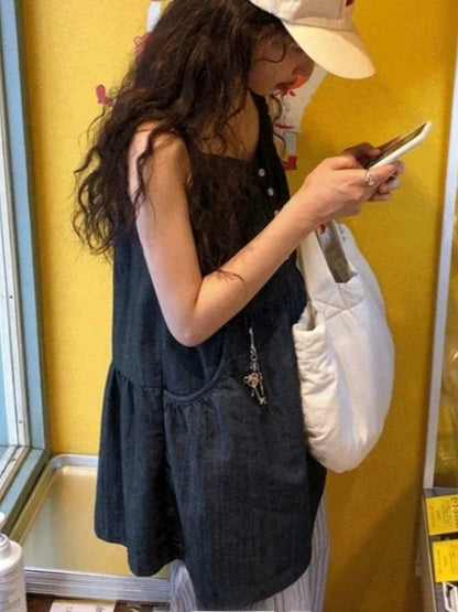 Korean Sle ort Denim Overalls Women's Faionable Summer Dr Vest Dr No Brand Commute Sle 00% Other Material