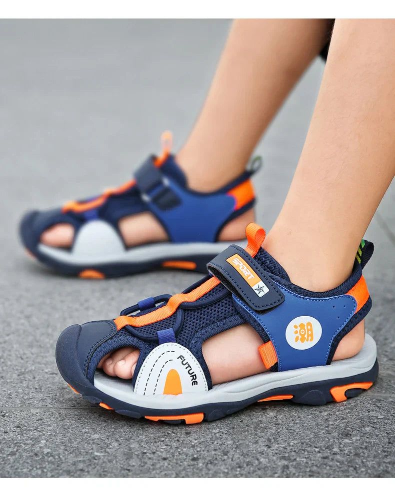 New Style 2024 Summer Beach Water Children Sandals Fashion Shoes Outdoor Non-slip Soft Bottom Shading Leather Boys Comfortable