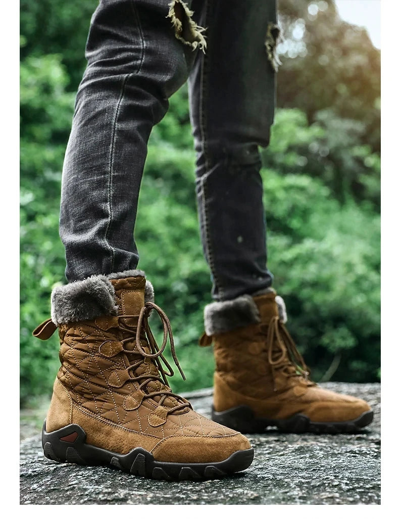 New Winter Men Snow Boots Fur Plush Warm Men Ankle Boots Plus Size Waterproof Men Boots Outdoor Non-Slip Hiking Boots Work Shoes