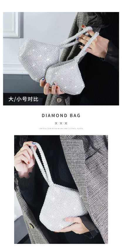 Fashion Women's Dinner Bag Diamond Inlaid Fashion New Handbag Mobile Zero Wallet Wedding Women Model Bag Luxury Champagne Color