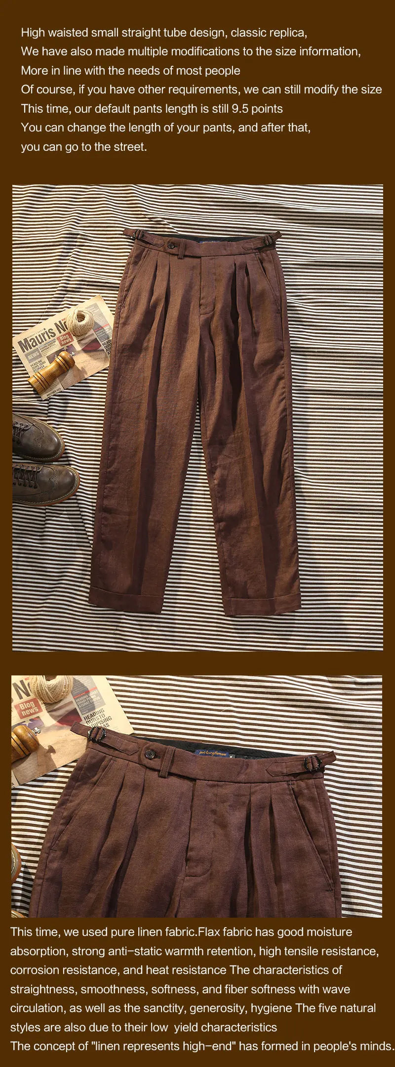 Summer Men's Linen High Waist Loose Straight Casual Pants Italian Casual Nine Minute Pants Street Beat Customized