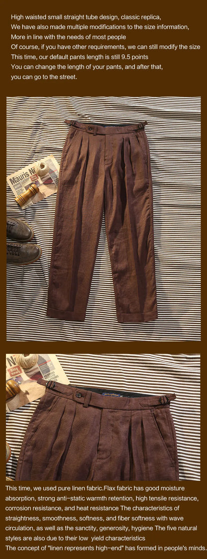 Summer Men's Linen High Waist Loose Straight Casual Pants Italian Casual Nine Minute Pants Street Beat Customized
