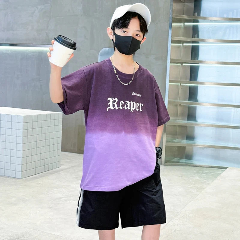 Children Summer Set for Boy Cotton Short Sleeve T-shirt And Shorts Clothing Set Kids Hip Hop Rapper Outfit Suit 2 Pcs Tracksuit