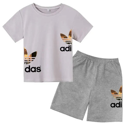 Kids Summer Leisure Letter 2pcs O-neck Short Sleeve T-shirts+Pants Suits 3-13 Years Boys Girls Casual Outfits Children Clothes