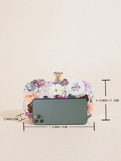 I PC Black Elegant Floral Beaded Clutch, classic Banquet Purse,Women's Fashion Evening Bag Foren Wedding Party Prom