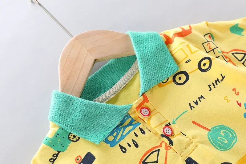 High-Quality Baby Boys Polo Shirt + Handsome Denim Shorts 2-Piece Set Children's Girls Clothing Summer