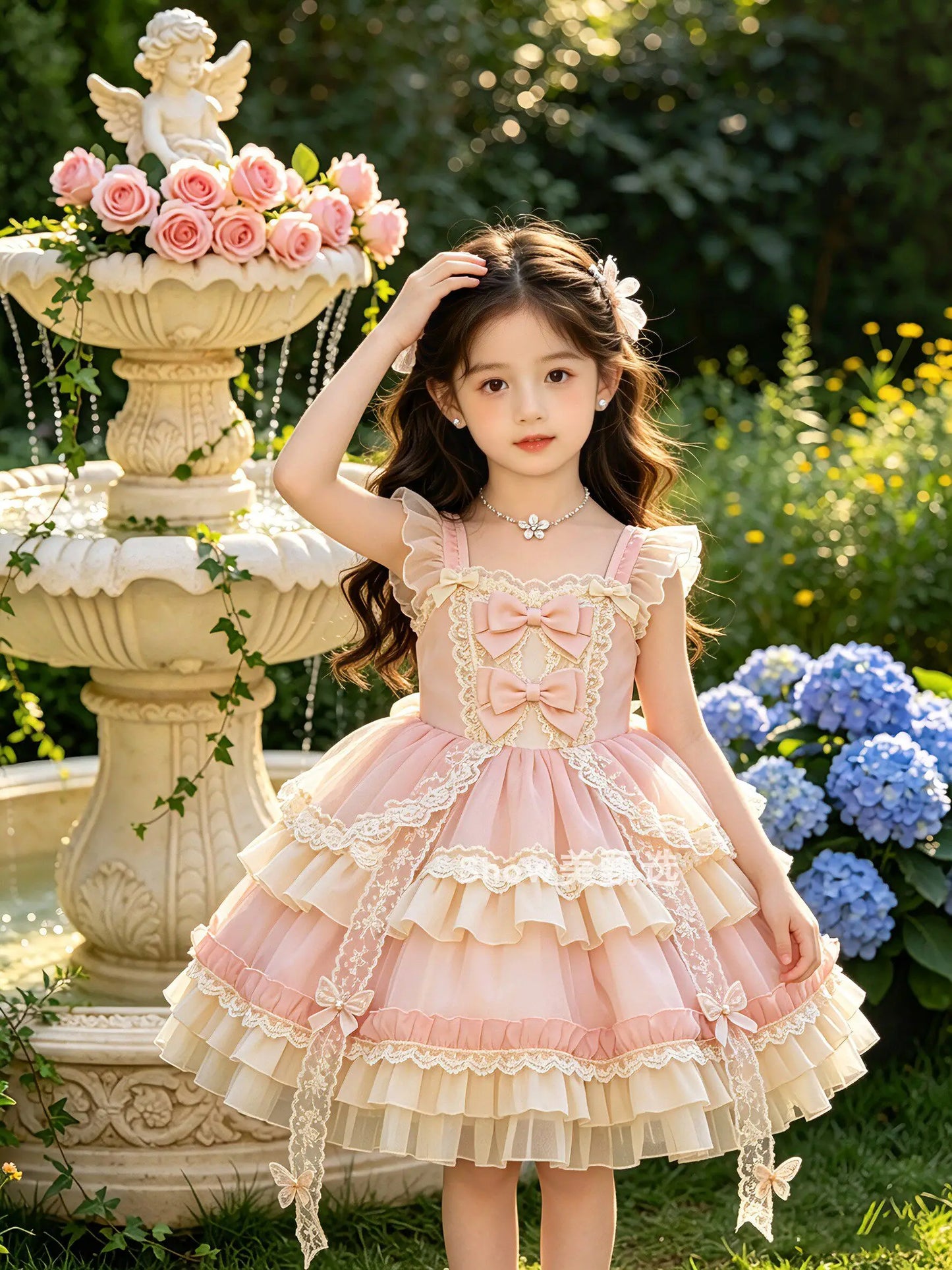 2026 New Summer Baby Girls Princess Lolita Dress Kids Sweet Pink Lace Bow Sleeveless Flower Girl Cake Dress Birthday Party Gown