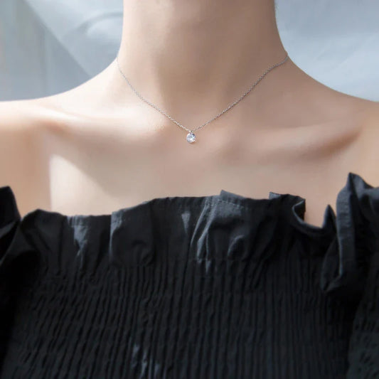 2021 New Fashion Tiny 100% 925 Sterling Silver Round Clear Zircon Chain Necklaces Pendant For Women Wedding Jewelry Gift