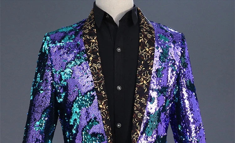 2026 New Men's Red Suit Jacket, Wedding Party Slim Dress Coat, Sequin Decoration Luxurious Blazers Blue Green Terno Masculino