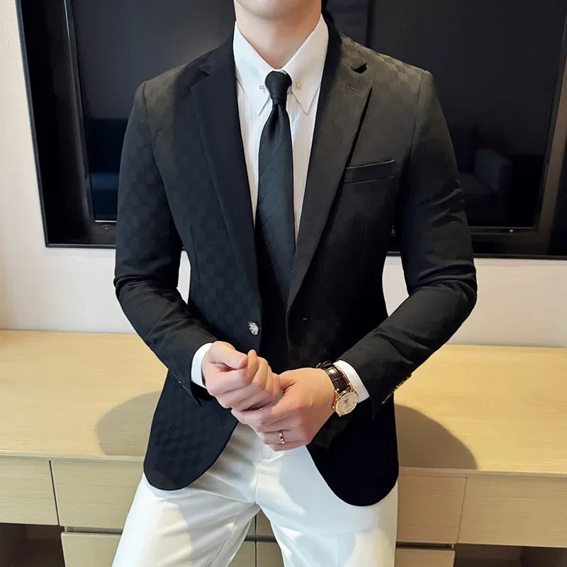 2025 Spring Plaid Blazers Coats 6 Color Fashion Luxury Business Slim Fit Social Suit Jacket Formal Wedding Prom Tuxedo 5XL-M