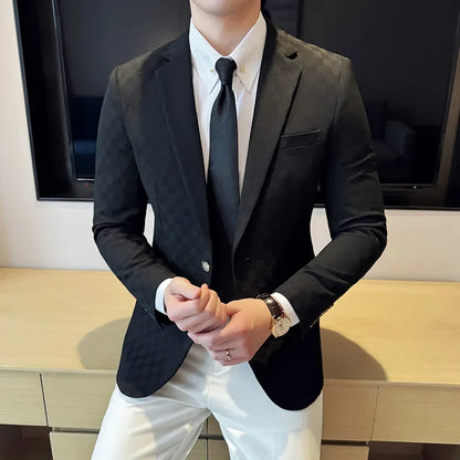 2025 Spring Plaid Blazers Coats 6 Color Fashion Luxury Business Slim Fit Social Suit Jacket Formal Wedding Prom Tuxedo 5XL-M