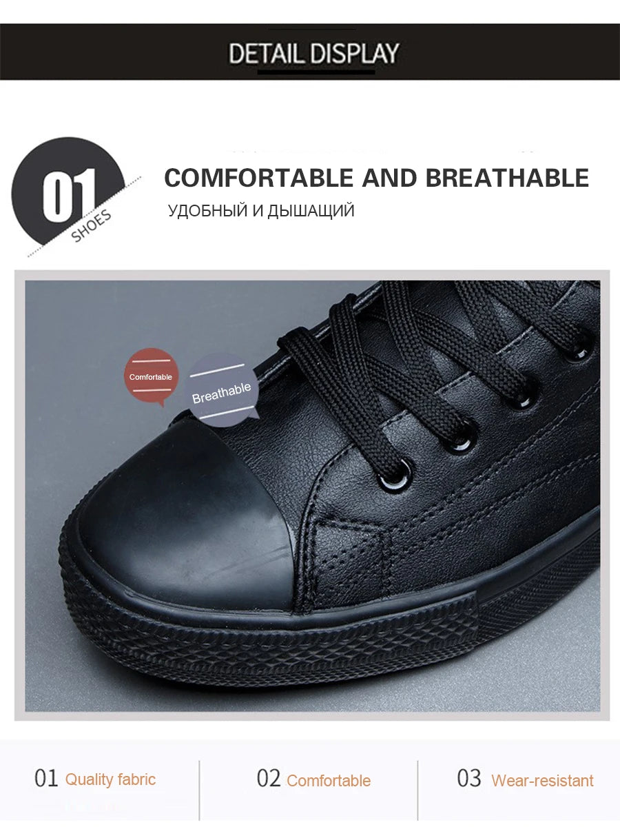 Ankle Boots Men Black PU Leather Shoes Autumn Winter Comfortable Platform Casual Shoes High-top 2022 Fashion Leahter Boots Man