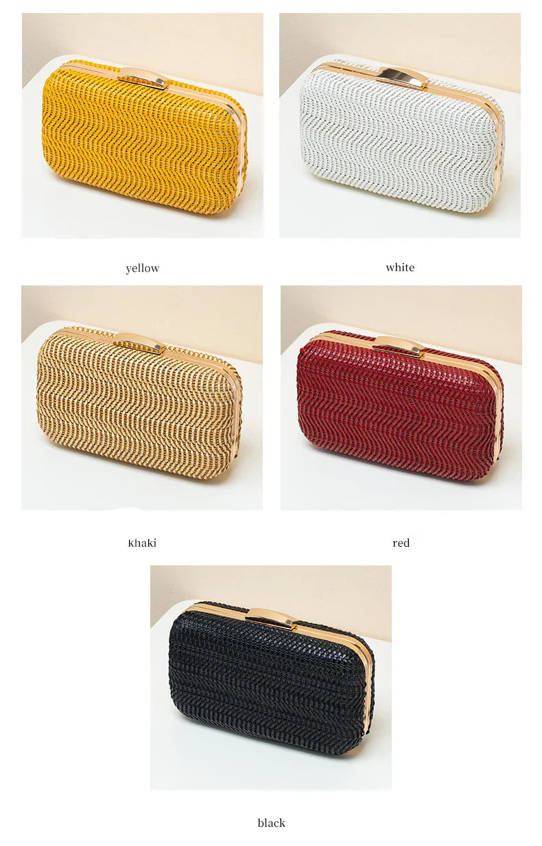 Casual Straw Women's Bag Yellow Clutch Woven Handbags Top Quality Luxury Bags Party Women's Shoulder Bags Purses Fashion Pouch