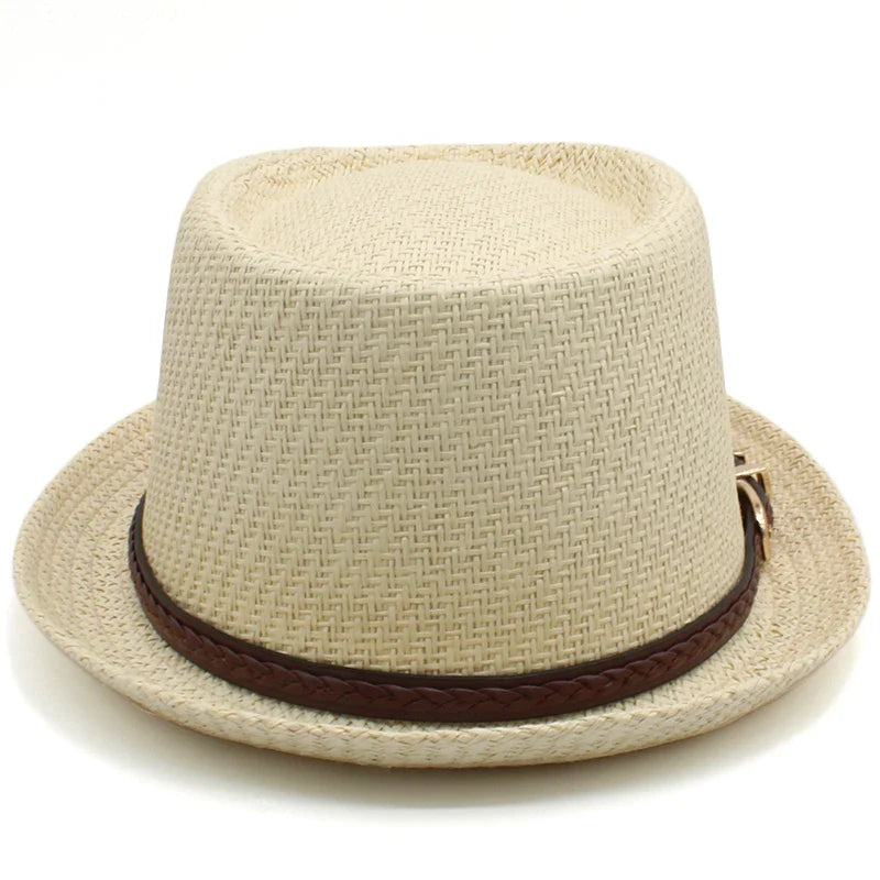Men Women Straw Pork Pie Hats Summer Sunhat Boater Caps Sailor Sombrero Beach Fedora Trilby Outdoor Travel US Size 7 1/4 UK L