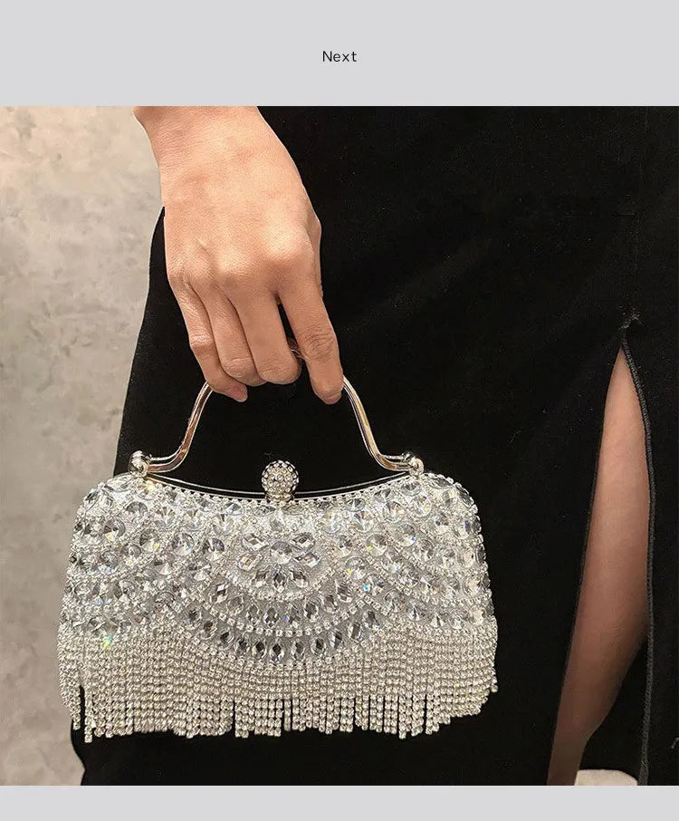 Diamond Evening Clutch Bag Golden Tassel Handbag Boutique Novelty Metallic Rhinestone Purses And Handbags Bridal Wedding Party