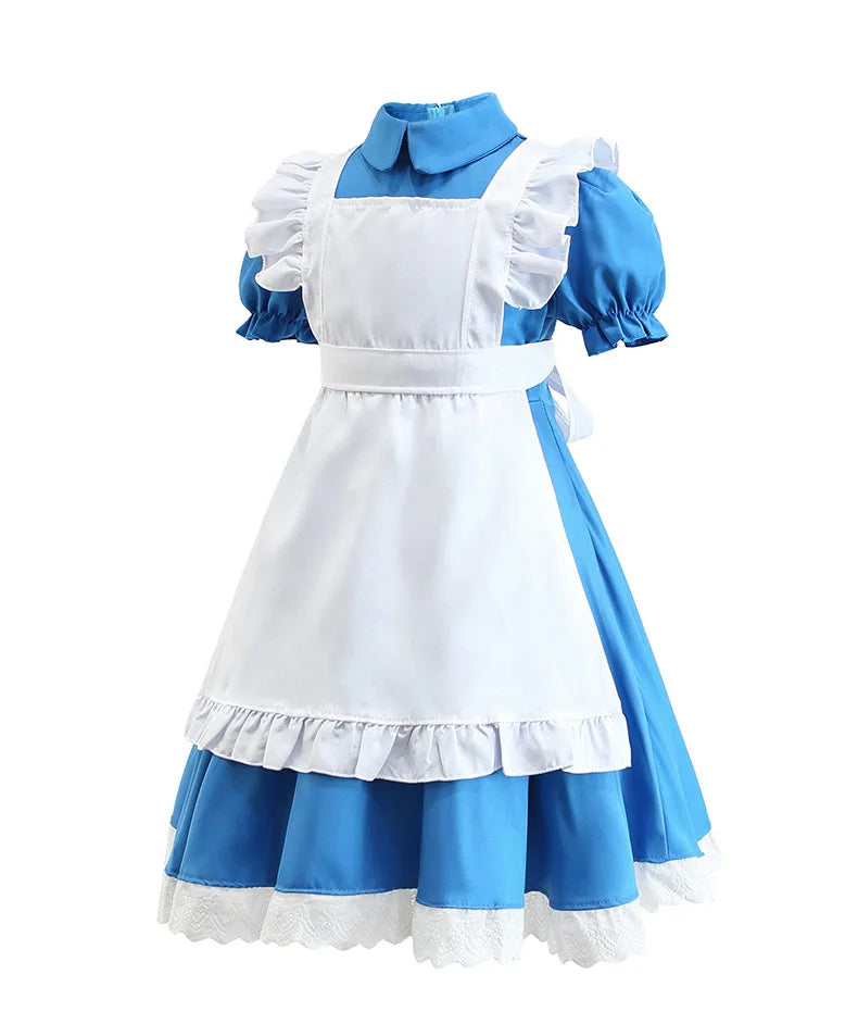 Children Blue Alice In Wonderland Halloween Costume For Kids Party Lolita Maid Dress Cosplay Fancy Carnival Costumes Girls