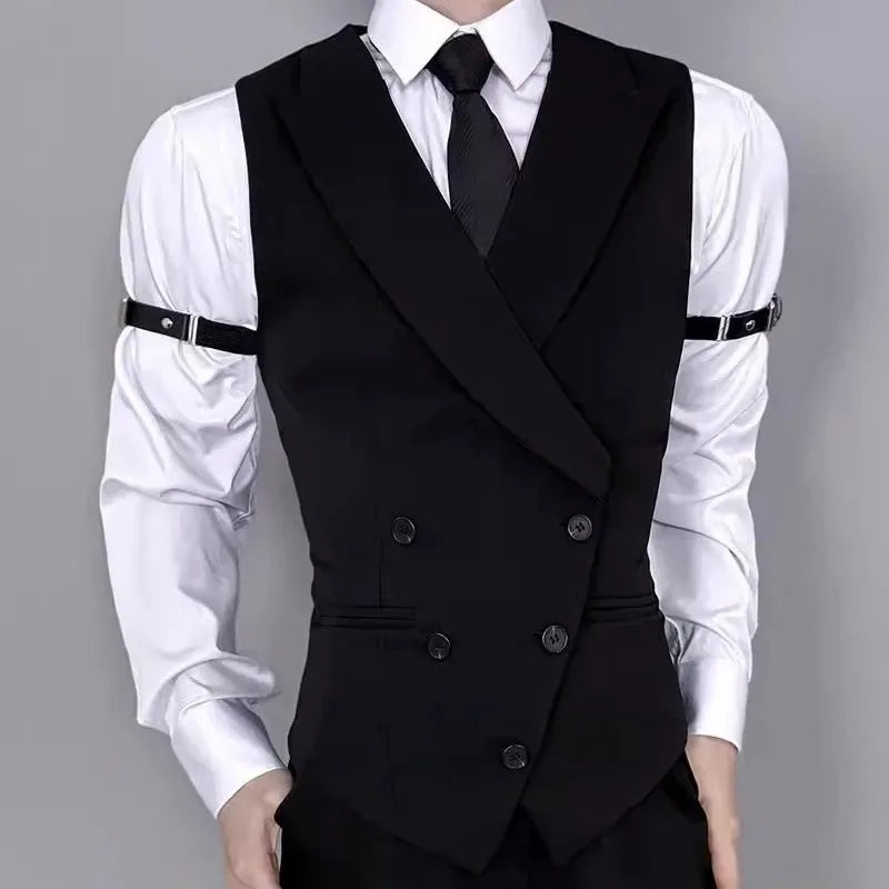 Man Waistcoat Vintgae Slim Turn Down Collar Male Suit Vest Simple Double-breasted Breathable Casual Versatile Men Vest
