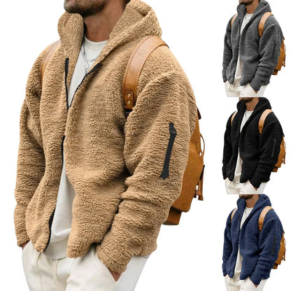 Men's Autumn and Winter Double-Sided Fleece Warm Jacket  Loose Hooded Casual Jacket