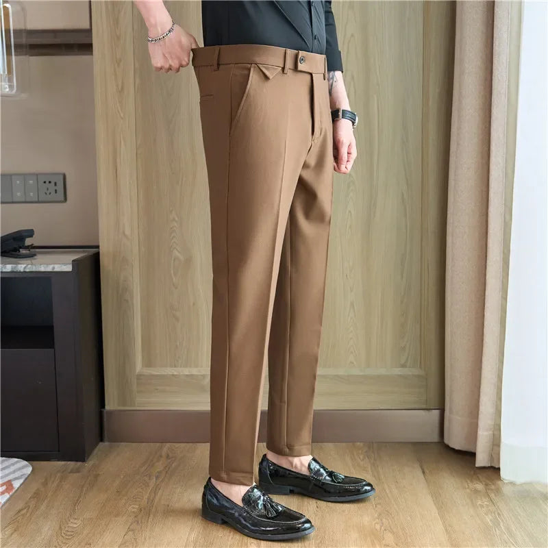 Men Suit Pants 2026 Spring Elastic Waist Solid Slim Fit Dress Pants Office Business Casual Trousers High Quality Men's Clothing