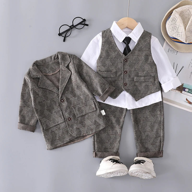 New Autumn Baby Boys Clothes Suit Children Coat Vest Shirt Pants 4Pcs/Set Kids Clothing Infant Outfits Toddler Casual Tracksuits