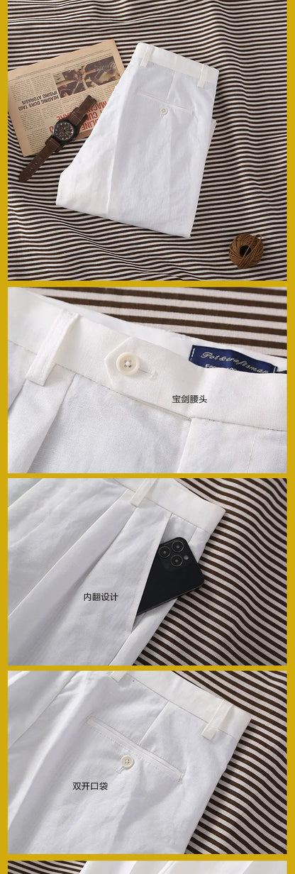 Street style French linen loose straight casual pants men's Neapolitan style business casual customizable