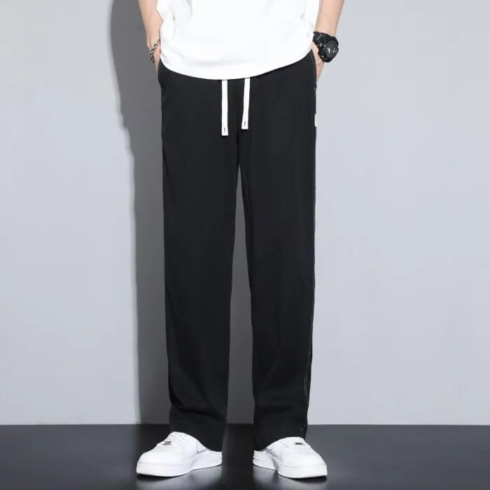 Summer Soft Lyocell Fabric Men's Jeans Thin Loose Straight Pants Drawstring Elastic Waist Korea Casual Trousers Plus Size M-5XL