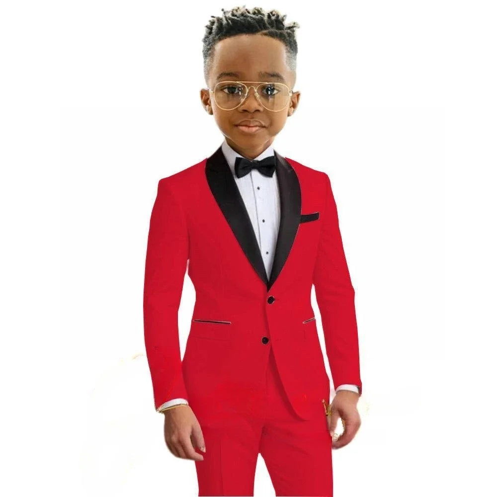 Hot Sale Boy's Solid Suit Set 2 Pieces Jacket Pants Formal Shawl Lapel Kids Tuxedo For Birthday Party School Performance Wear
