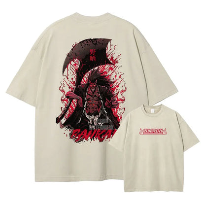 Japan Anime Bleach Aizen Sousuke Graphic Tee Men Oversized Washed Tshirts Manga Casual T Shirt Harajuku Male Cotton T-shirt