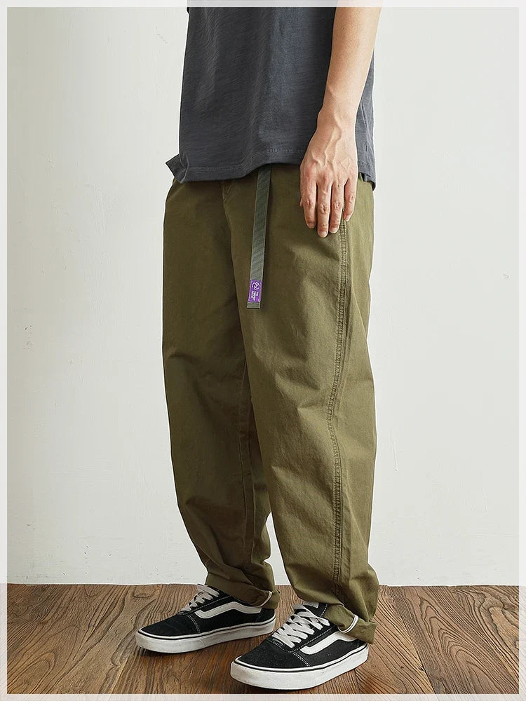 Summer thin casual pants men's straight straight tube loose conical overalls all cotton wash re-engraved purple mark daddy pants