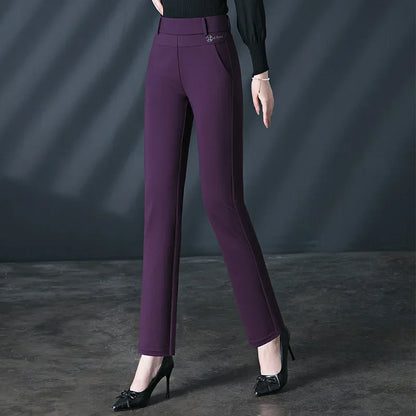 Black Women's High Waist Stretch Suit Pants, Fashion Slim Trousers, Purple Green Brown Pantalones, Asian Size M-6XL
