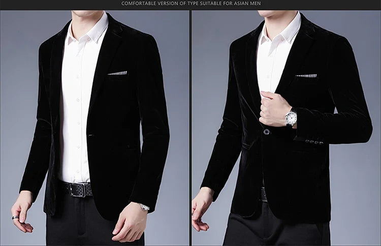 Plus Size 5XL-M Autumn Winter Velvet Men Suit Jacket Fashion Men's Wedding Dress Jacket Casual Slim Blazer Formal Evening Dress