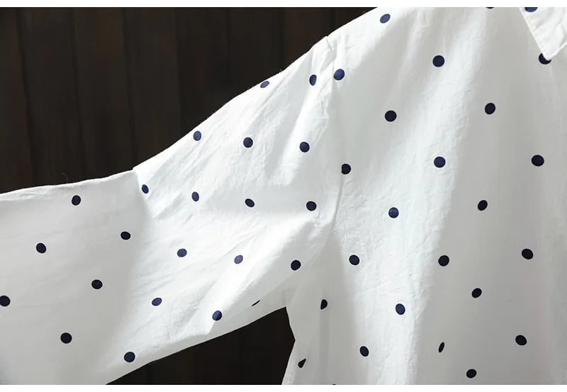 2026 Korean style clothes women spring cotton white polka dot print shirts long sleeve blouses Middle-aged women's clothing