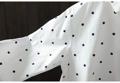 2026 Korean style clothes women spring cotton white polka dot print shirts long sleeve blouses Middle-aged women's clothing