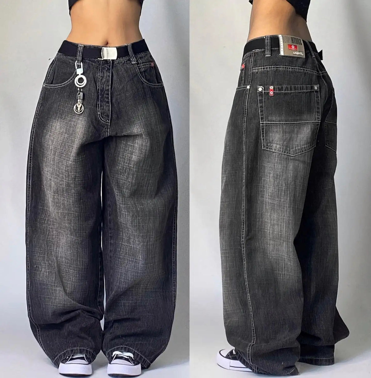 American New Fashion Oversized Pattern Printed Washed Jeans Men Y2K Gothic Rock Popular Casual Joker High Waist Wide Leg Pants