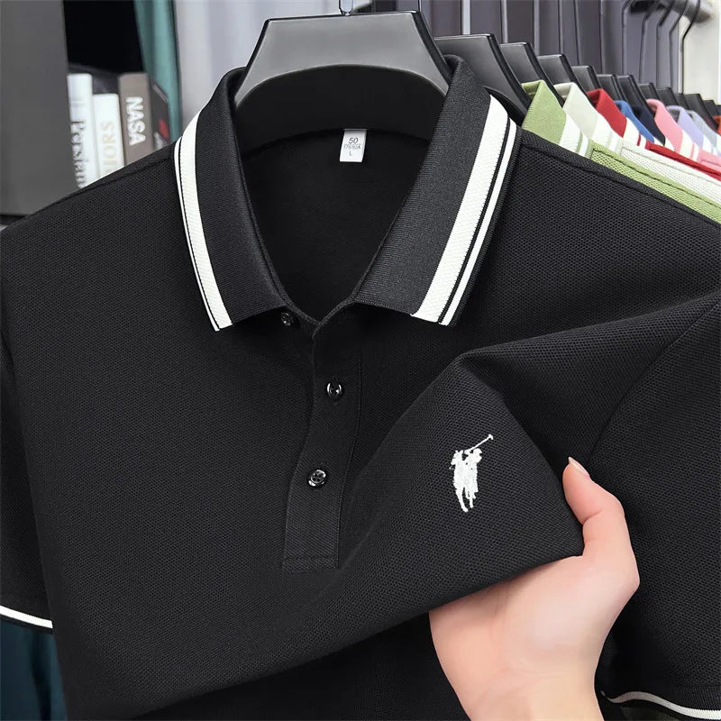 100% pure cotton short sleeve polo shirt high-end brand Paul Pony embroidered stripe summer luxurious breathable men's T-shirt